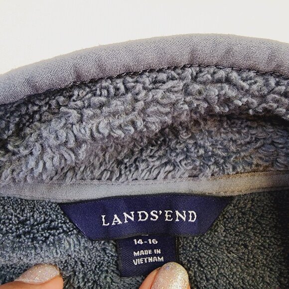 Lands End Jacket Women Large 14-16 Gray Fleece Soft Full Zip Pockets Collar - Picture 6 of 10